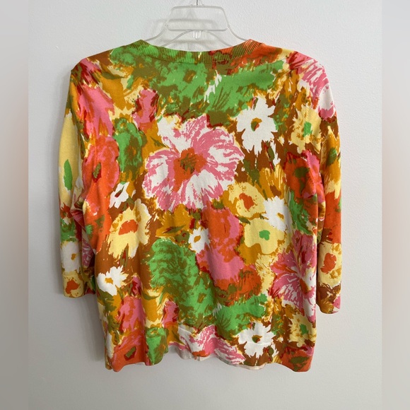 Talbots 3X Multicolor Floral Knit Cardigan with 3/4 Sleeves - Picture 3 of 7
